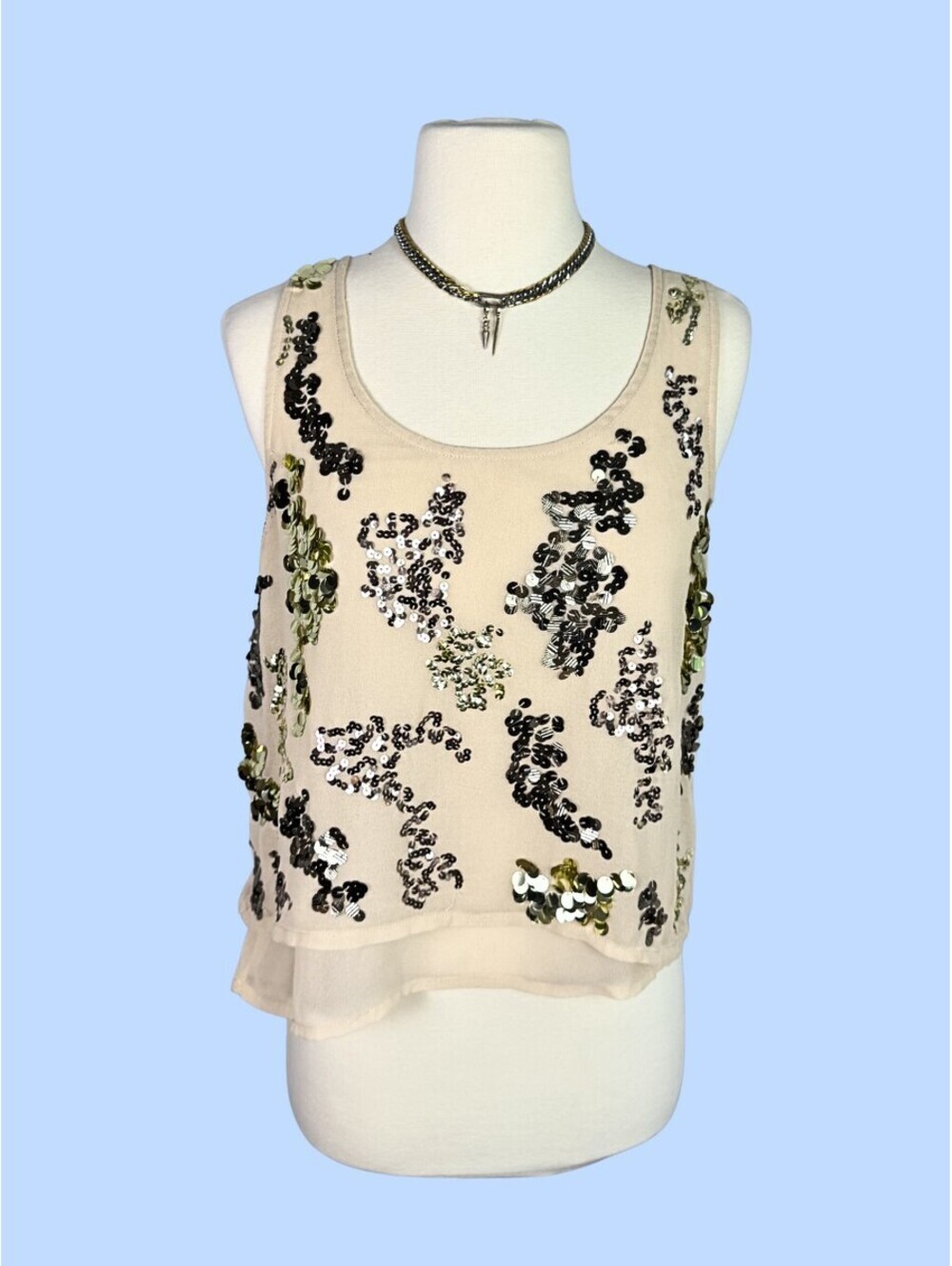 XOXO Sequin Embellished Tank Top Open Back Y2K Going Out Party Small